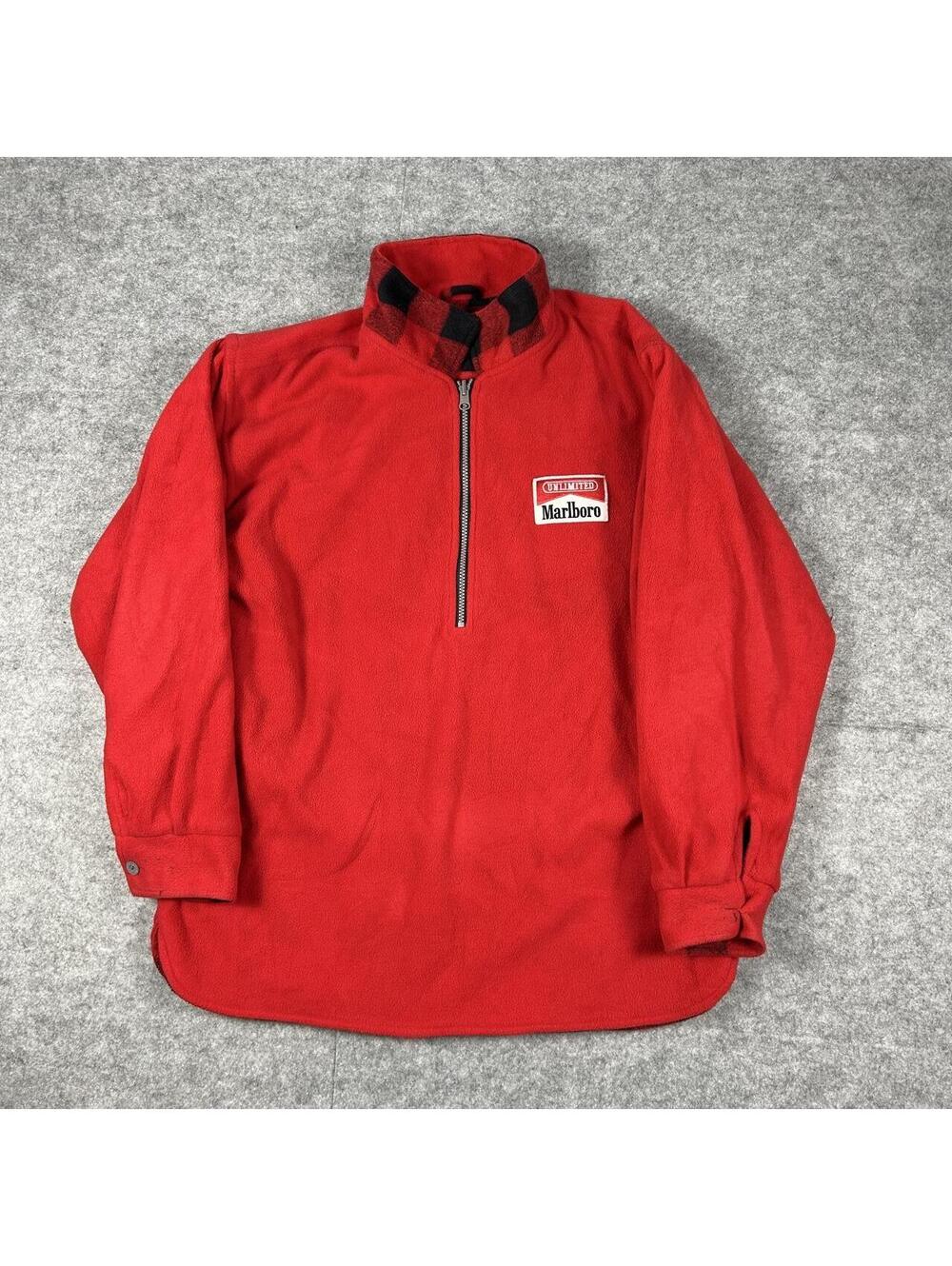 Vintage 1990s Marlboro Cigarettes Reversible Fleece Jacket Sweater Size XL